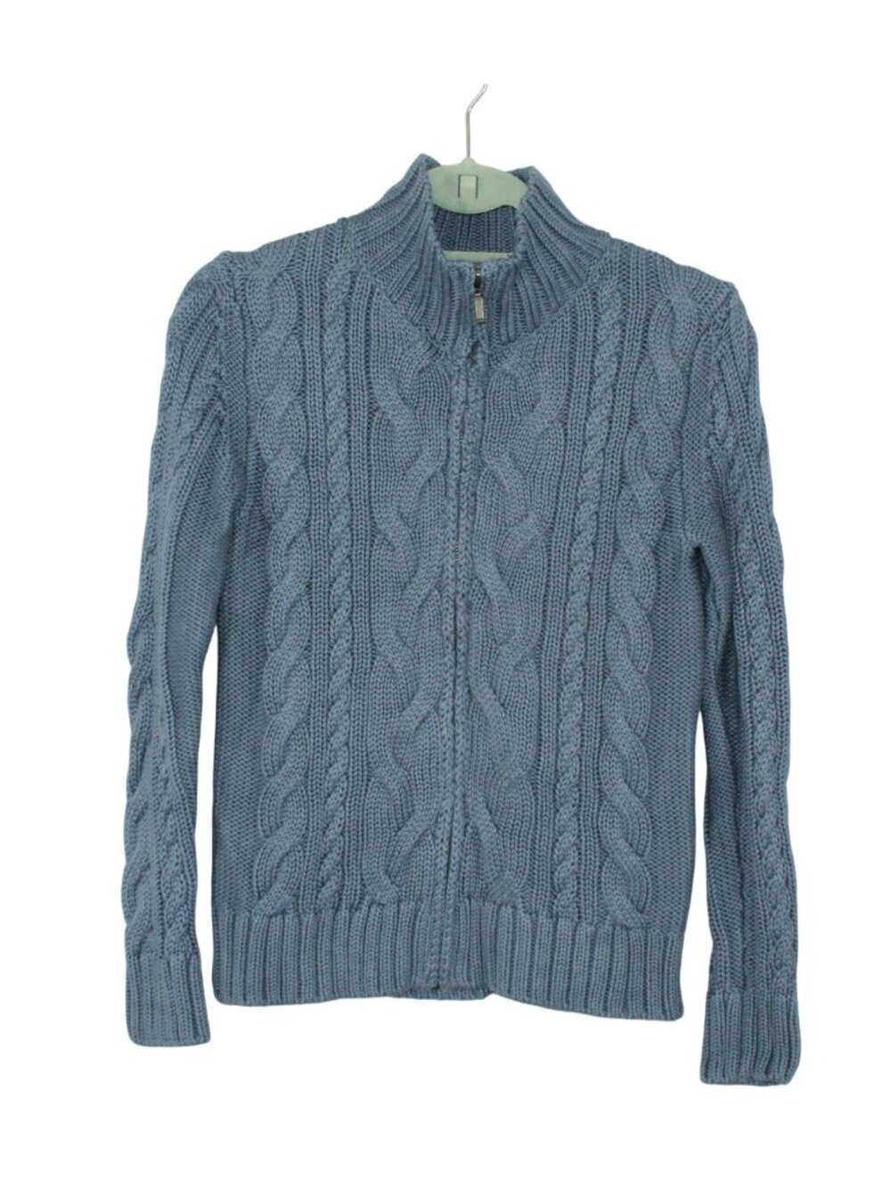 LL Bean Women's Double L Cable Sweater Zip Cardigan Cotton Cozy Classic XS Pet